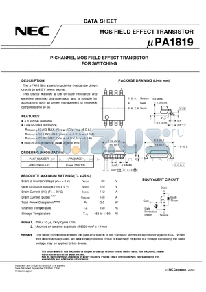 UPA1819GR-9JG datasheet - P-CHANNEL MOS FIELD EFFECT TRANSISTOR FOR SWITCHING