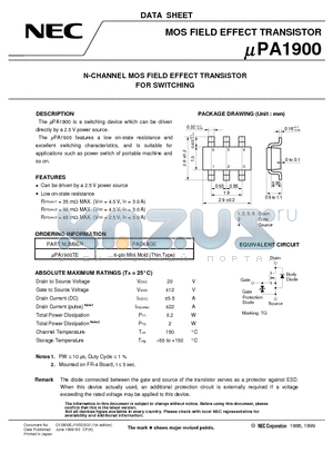 UPA1900 datasheet - N-CHANNEL MOS FIELD EFFECT TRANSISTOR FOR SWITCHING