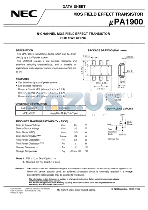 UPA1900TE datasheet - N-CHANNEL MOS FIELD EFFECT TRANSISTOR FOR SWITCHING