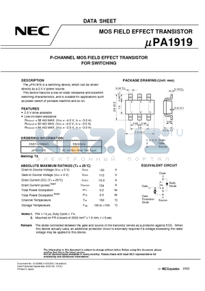 UPA1919TE datasheet - P-CHANNEL MOS FIELD EFFECT TRANSISTOR FOR SWITCHING