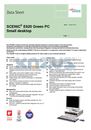 E620 datasheet - SCENIC E620 Green PC Small desktop