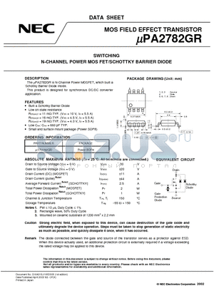 UPA2782GR datasheet - SWITCHING N-CHANNEL POWER MOSFET/SCHOTTKY BARRIER DIODE