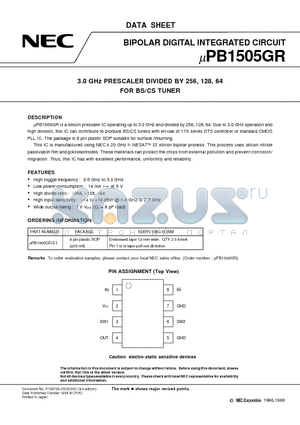 UPB1505GR-E1 datasheet - 3.0 GHz PRESCALER DIVIDED BY 256, 128, 64 FOR BS/CS TUNER