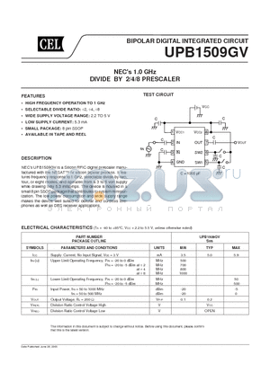 UPB1509GV-E1-A datasheet - NEC 1.0 GHZ DIVIDE BY 2/4/8 PRESCALER