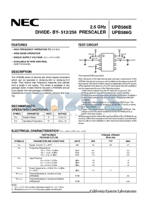 UPB586G-E1 datasheet - 2.5 GHz DIVIDE- BY- 512/256 PRESCALER