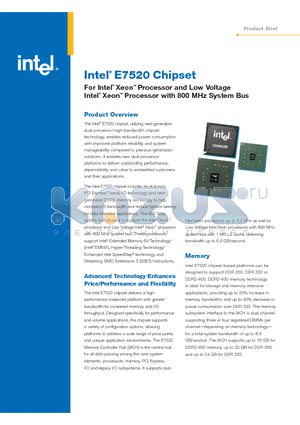 E7520 datasheet - For Intel^ XeonTM Processor and Low Voltage Intel^ XeonTM Processor with 800 MHz System Bus