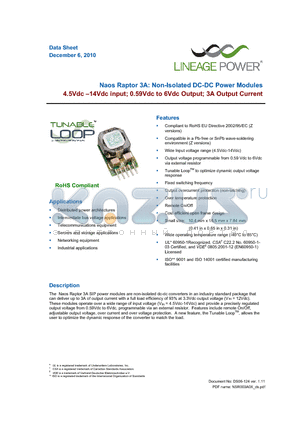 NSR003A0X4Z datasheet - Naos Raptor 3A: Non-Isolated DC-DC Power Modules