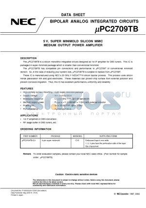 UPC2709TB-E3 datasheet - 5 V, SUPER MINIMOLD SILICON MMIC MEDIUM OUTPUT POWER AMPLIFIER