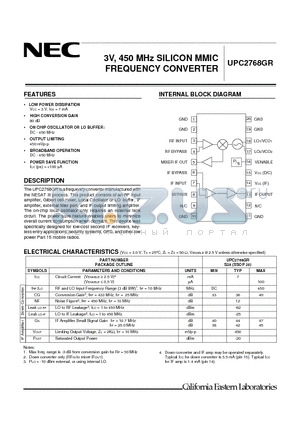 UPC2768GR-E1 datasheet - 3V, 450 MHz SILICON MMIC FREQUENCY CONVERTER