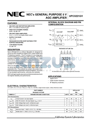 UPC3221GV-E1 datasheet - NECs GENERAL PURPOSE 5 V AGC AMPLIFIER