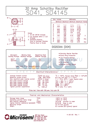 SD41 datasheet - 30 Amp Schottky Rectifier