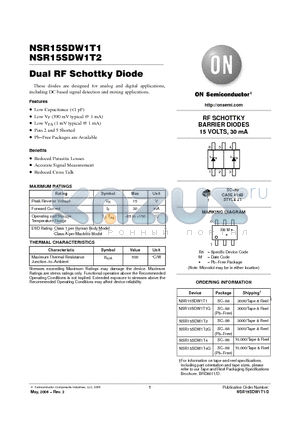 NSR15SDW1T1G datasheet - Dual RF Schottky Diode