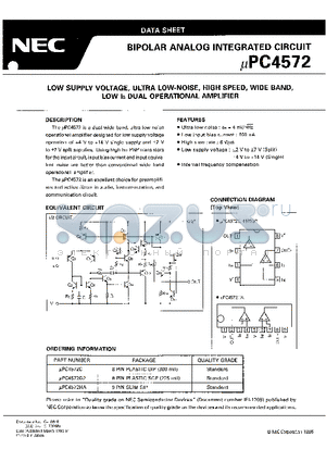 UPC4572 datasheet - LOW SUPPLY VOLTAGE,ULTRA LOW-NOISE,HIGH SPEED,WIDE BAND,LOW IB DUAL OPERATIONAL AMPLIFIER