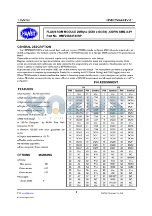 HMF25664F4VSP-100 datasheet - FLASH-ROM MODULE 2MByte (256K x 64-Bit) ,120PIN SMM,3.3V