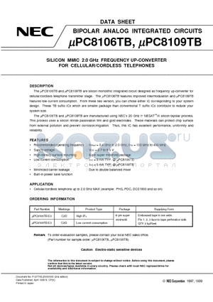 UPC8106TB datasheet - SILICON MMIC 2.0 GHz FREQUENCY UP-CONVERTER FOR CELLULAR/CORDLESS TELEPHONES