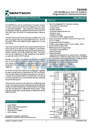 E8400B datasheet - 100-500MHz Dual Channel, Digitally Programmed Pin Electronics Solution