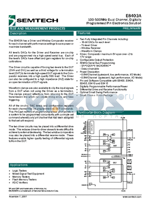E8403A datasheet - 100-500MHz Dual Channel, Digitally Programmed Pin Electronics Solution
