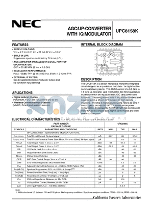 UPC8158K-E1 datasheet - AGC/UP-CONVERTER WITH IQ MODULATOR