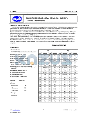 HMF8M8F4VS datasheet - FLASH-ROM MODULE 8MByte (8M x 8-Bit) , SMM 80Pin