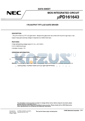 UPD161643 datasheet - 176-OUTPUT TFT-LCD GATE DRIVER