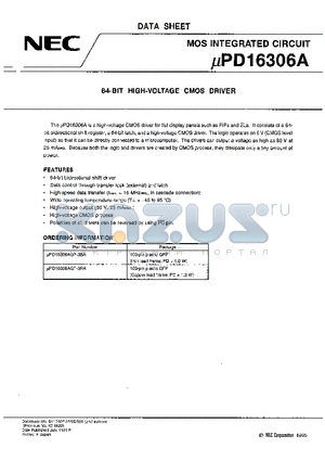 UPD16306A datasheet - 64-BIT HIGH-VOLTAGE CMOS DRIVER