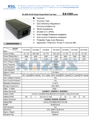 EA1050B datasheet - 30~60W AC-DC Single Output Desk Top Type