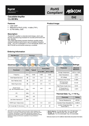 EA2 datasheet - Cascadable Amplifier 5 to 400 MHz