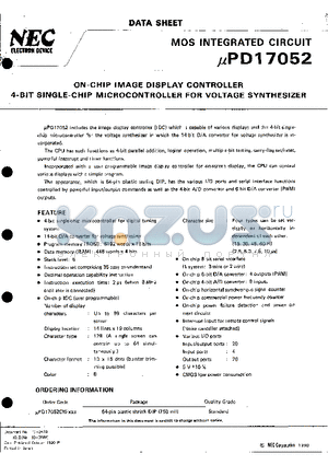 UPD17052CW datasheet - ON-CHIP IMAGE DISPLAY CONTROLLER 4-BIT SINGLE-CHIP MICROCONTROLLER FOR VOLTAGE SYNTHESIZER