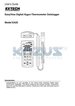 EA25 datasheet - EasyView Digital Hygro-Thermometer Datalogger