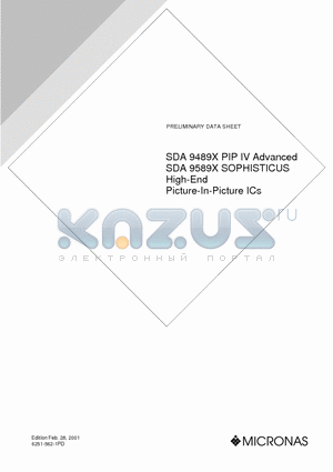 SDA9589X datasheet - PIP IV Advanced SOPHISTICUS High-End Picture-In-Picture ICs