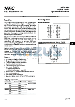 UPD41464C-12 datasheet - DYNAMIC NMOS RAM