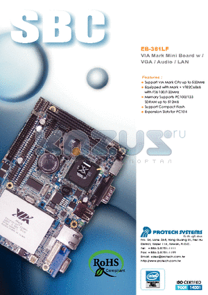 EB-381LF datasheet - VIA Mark Mini Board w/vga/audio/lan