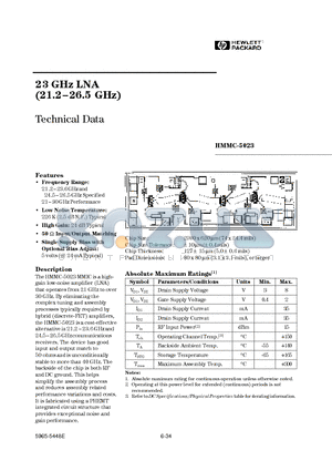 HMMC-5023 datasheet - 23 GHz LNA (21.2-26.5 GHz)