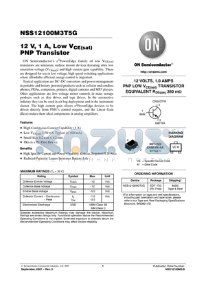 NSS12100M3T5G datasheet - 12 V, 1 A, Low VCE(sat) PNP Transistor