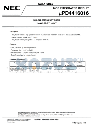 UPD4416016 datasheet - 16M-BIT CMOS FAST SRAM 1M-WORD BY 16-BIT