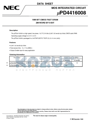 UPD4416008G5-A17-9JF datasheet - 16M-BIT CMOS FAST SRAM 2M-WORD BY 8-BIT