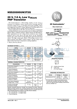 NSS20500UW3T2G_07 datasheet - 20 V, 7.0 A, Low VCE(sat) PNP Transistor
