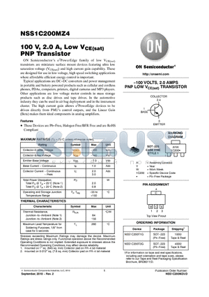 NSS1C200T1G datasheet - 100 V, 2.0 A, Low VCE(sat) PNP Transistor