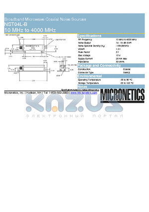 NST04L-B datasheet - Broadband Microwave Coaxial Noise Sources 10 MHz to 4000 MHz