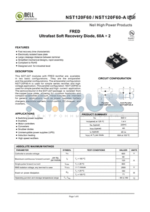 NST120F60 datasheet - FRED Ultrafast Soft Recovery Diode, 60A  2