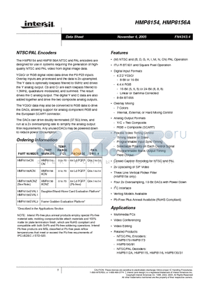 HMP8154CN datasheet - NTSC/PAL Encoders