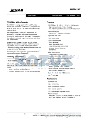 HMPVIDEVALISA datasheet - NTSC/PAL Video Decoder