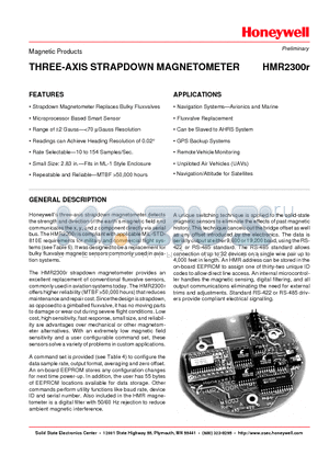 HMR2300R datasheet - THREE-AXIS STRAPDOWN MAGNETOMETER