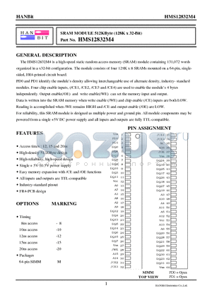HMS12832M4 datasheet - SRAM MODULE 512KByte (128K x 32-Bit)