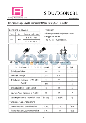 SDD50N03L datasheet - N-Channel Logic Level E nhancement Mode Field Effect Transistor