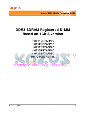 HMT112R7AFP8C datasheet - DDR3 SDRAM Registered DIMM Based on 1Gb A version