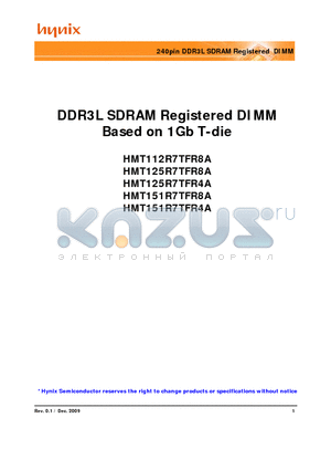 HMT151R7TFR8A-G7 datasheet - 240pin DDR3L SDRAM Registered DIMM