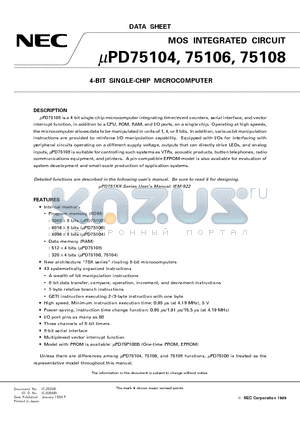 UPD75104CW datasheet - 4-BIT SINGLE-CHIP MICROCOMPUTER