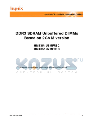 HMT351U6MFR8C-S6 datasheet - 240pin DDR3 SDRAM Unbuffered DIMMs