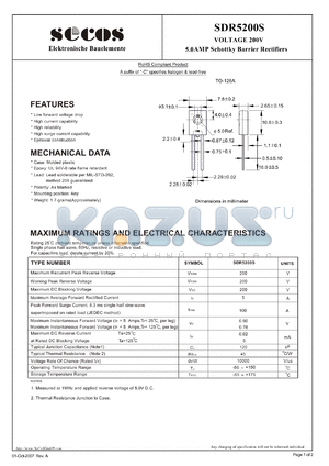 SDR5200S datasheet - 5.0AMP Schottky Barrier Rectifiers